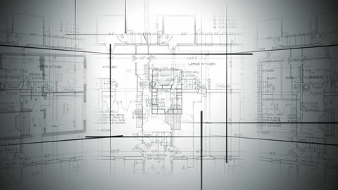 Architectural plans fill the screen for a suitable loopable background for your renovation, design and decor show.