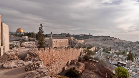 Jerusalem, Israel, old city eastern view with dome of the rock, time-lapse.
