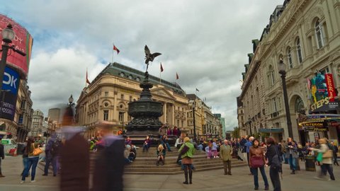 London, England - November 2011: Time-lapse of people around the Shaftesbury Memorial and Statue of Anteros in Piccadilly Circus in London. Filmed in October 2011.