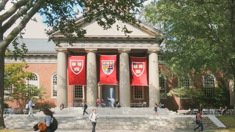 CAMBRIDGE, MA- SEPT 17, 2015: Harvard University college campus on September 17, 2015. Harvard University is a historic landmark Ivy League research university school in New England.

