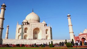 Fast motion shot of tourists at the Taj Mahal, Agra, Uttar Pradesh, India