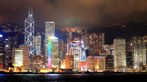 Skyscrapers in Hong Kong. Timelapse