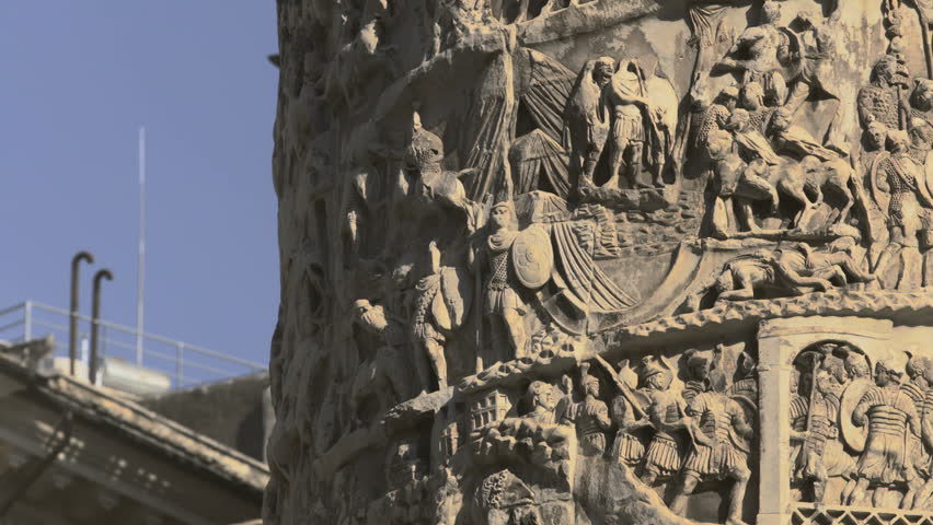 Column of Marcus Aurelius at Square Piazza Colonna in Rome, Italy