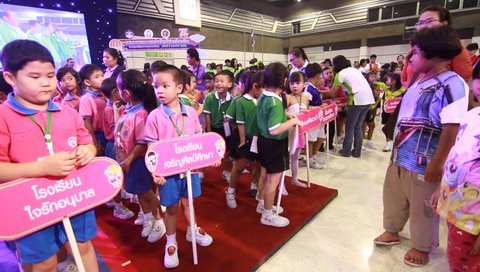 BANGKOK, THAILAND - SEP 19, 2015: student of Pieamsuwan school, Kindergarten in sport competition of thailand. Children are happy. Athletes nursery schools.