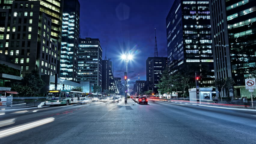 Avenida Paulista night traffic time lapse Sao Paulo Brazil. Intersection in the street with the most expensive real estate in South America. Royalty-Free Stock Footage #11978420