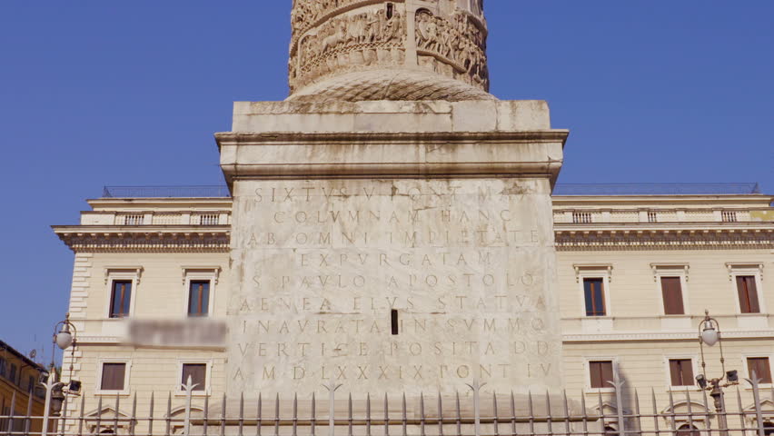 Column of Marcus Aurelius at Square Piazza Colonna in Rome, Italy