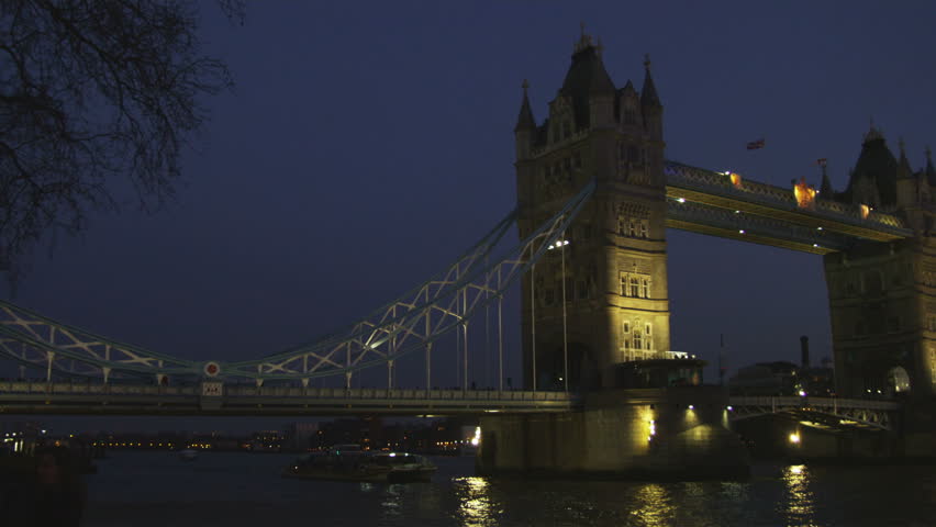 London, England - October, 2012: Wide shot pan of the Tower Bridge at night | Shutterstock HD Video #11986082