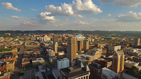 Aerial video of Birmingham, Alabama during the day.