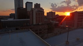 Aerial video of Birmingham Alabama at sunset.