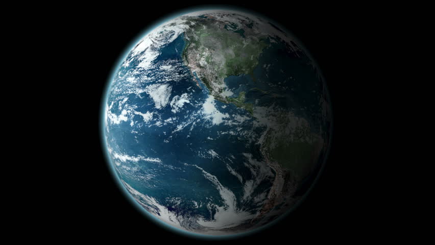 Earth rotating on its axis in black space - realistic world globe spinning slowly - 4K seamless loop - full rotation - all the way around