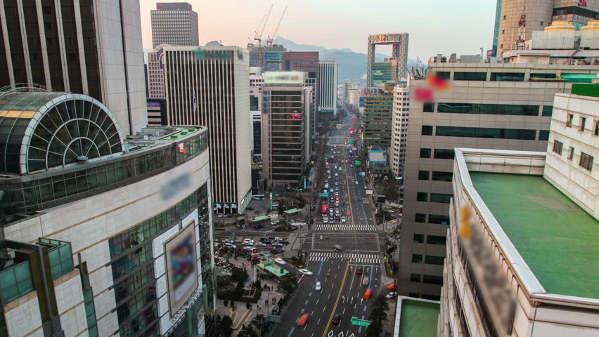 Time lapse of traffic and architecture in Seoul, Korea.