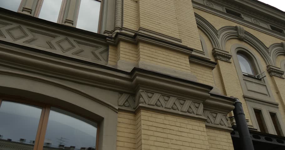 A cornice of the ground floor of the building. Theatre building, built in in Neo-Renaissance style, was constructed in 1987 - 1901, architect - Victor Schroeter, is one of the most famous buildings