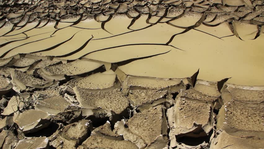 The dry cracked layer of earth in the desert shows where water once was.