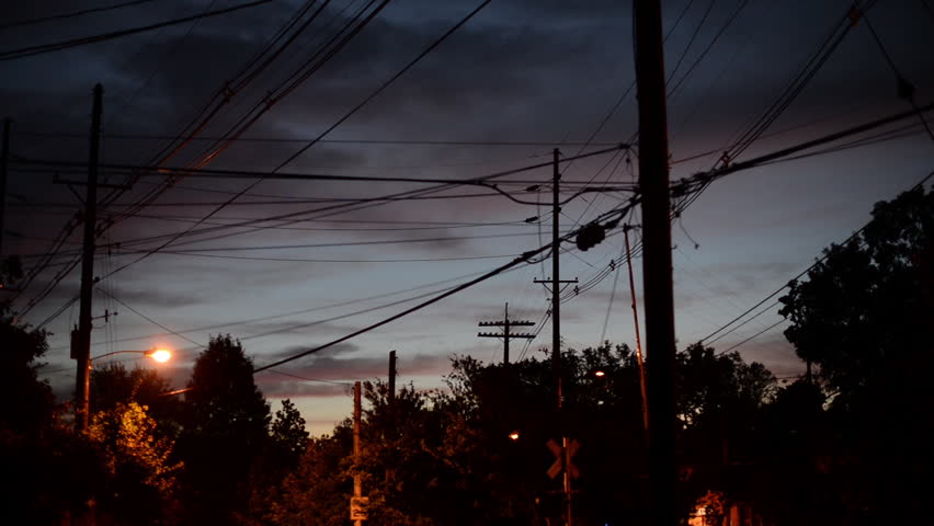 Sunset over telephone wires. Frankfort avenue in Kentucky. 1080p with natural sound.