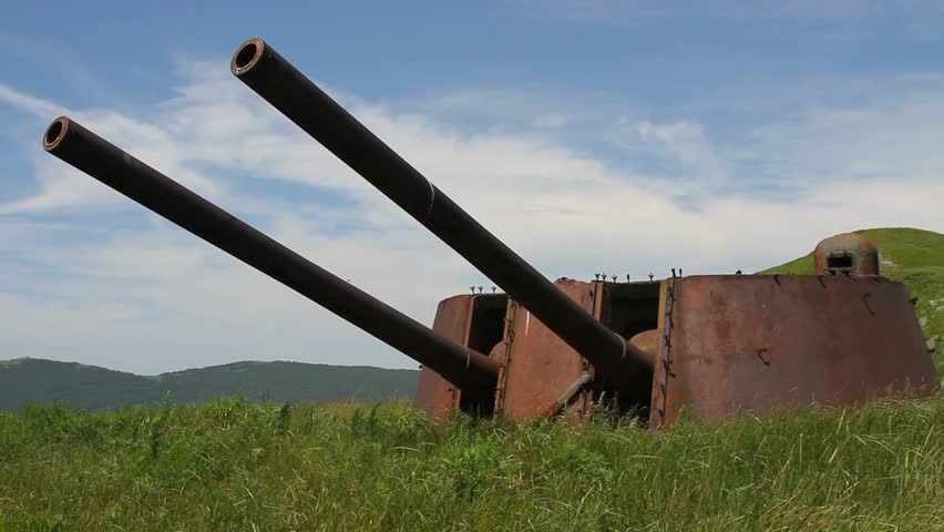 Old coastal battery cannon on the island of Askold, Primorsky region, Russia