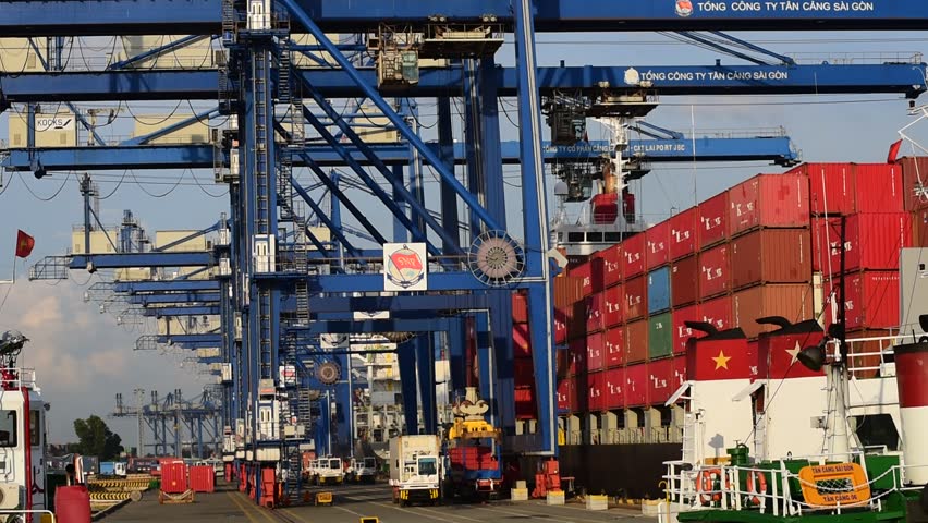HO CHI MINH, VIETNAM - OCTOBER 2, 2015: The Cargo port in Cat Lai in Saigon in Ho Chi Minh city, Vietnam. Ho Chi Minh city is the biggest city in Vietnam.  | Shutterstock HD Video #12008426