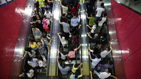 Guangzhou,china - oct,2,2015:The national day golden week, a lot of peoples crowded in metro station.
