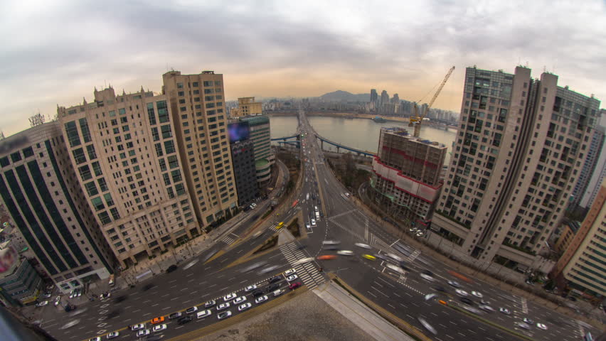 Time lapse of traffic and architecture in Seoul, Korea. Gangnam