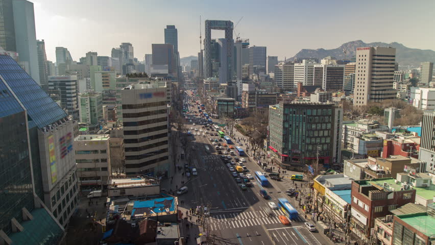 Time lapse of traffic and architecture in Seoul, Korea. Gangnam