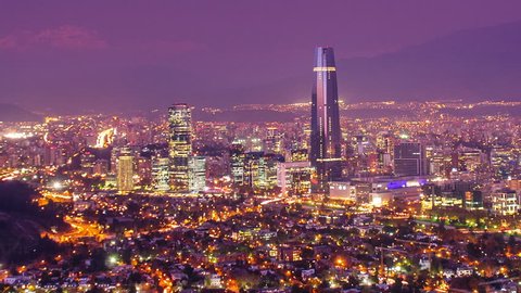 Timelapse of Santiago skyline at Dusk. Chile