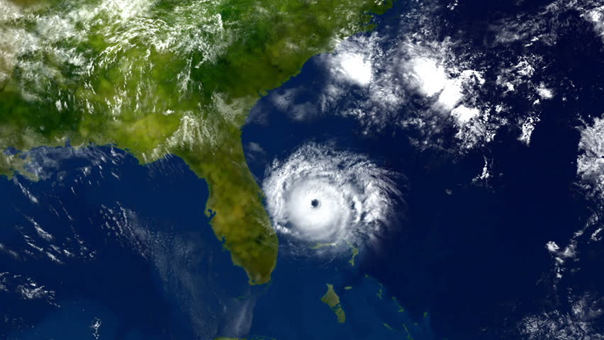 A hurricane bears down on the east coast of Florida.