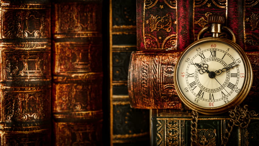 Vintage Antique Pocket Watch Against The Background Of Old Books Vintage Antique Pocket Watch Against