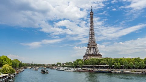 Eiffel Tower Sunrise Timelapse Boats On Stock Footage Video (100% ...