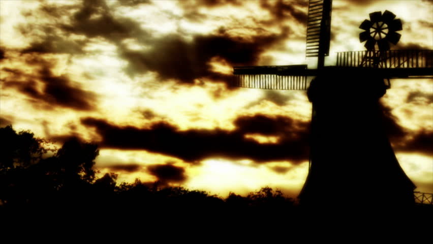 windmill in countryside sunset