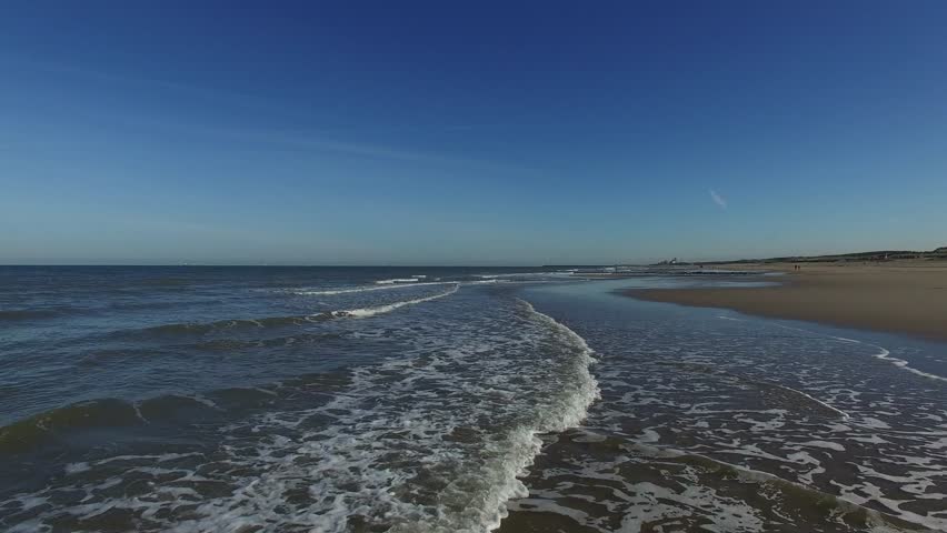Aerial footage from the coastline and beaches near The Hague, The Netherlands.