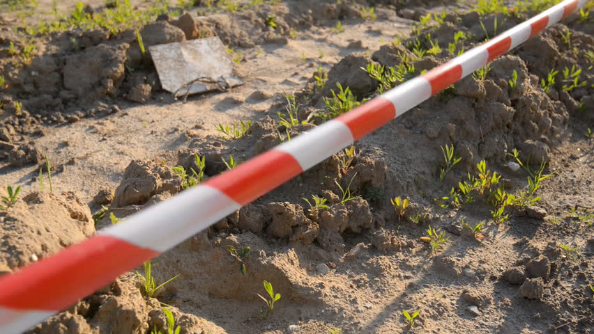 Restricted area, construction tape protects access land renovation