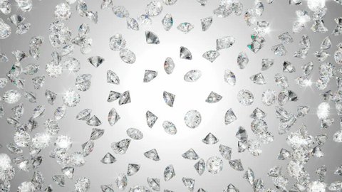 Diamonds scattering or flying away over studio light background