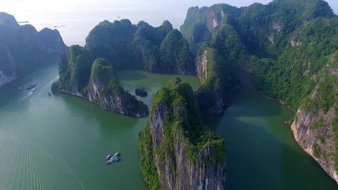Aerial view of Ha Long Bay, Vietnam. Halongbay is World Natural Heritage of Quang Ninh, Vietnam. 