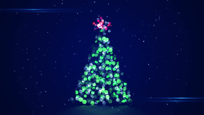 Shape of Christmas tree with blurred bokeh lights. Abstract background for Christmas holidays and New year. Animation of seamless loop.