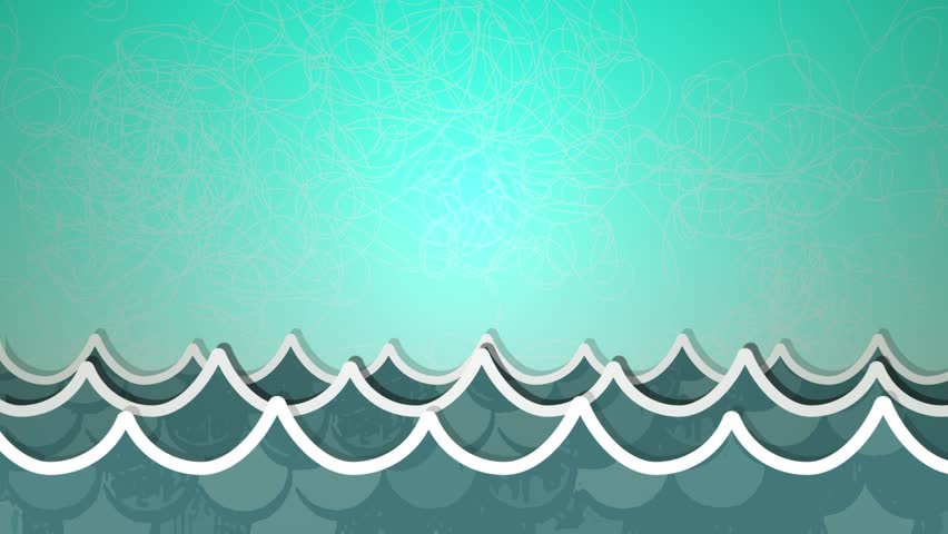 Dynamic graphic animation using paper cutout styled elements to illustrate a sea