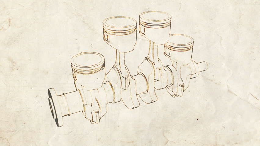 engine pistons and cog sketch on old paper loop-able 