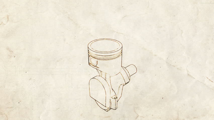 engine pistons and cog sketch on old paper loop-able 