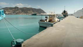 Great view at marina and coastline of Agia Galini Crete Greece . Shoot on Digital Cinema Camera in hd.