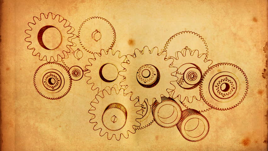 gears cogs and pinions sketch on old paper loop-able 