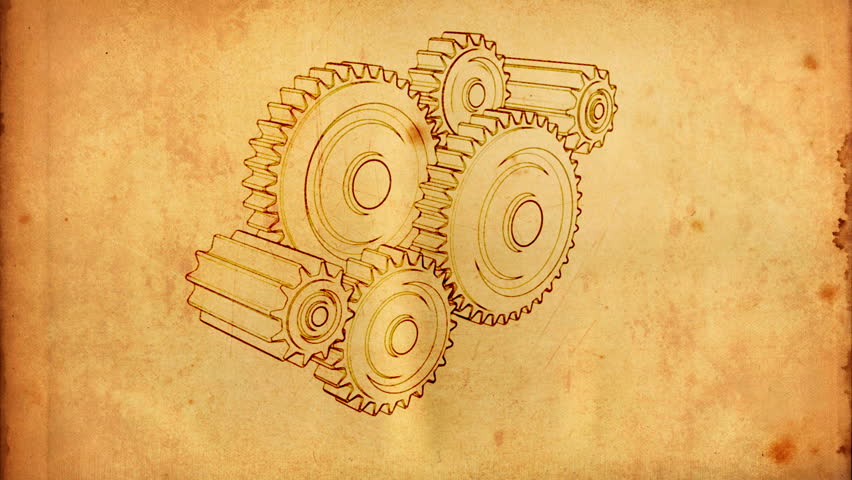 gears cogs and pinions sketch on old paper loop-able 