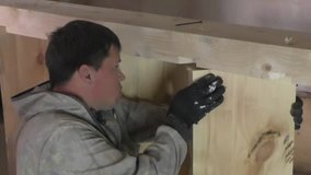 Work manufactures wooden staircase, carpentry