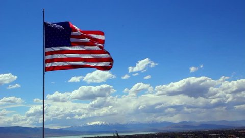 United States flag blowing in the wind Stock Video