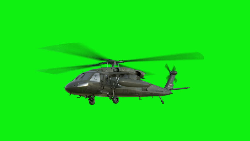 Military helicopter UH-60 Black Hawk realistic 3d animation green screen footage