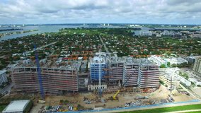 Birdseye view construction site aerial video