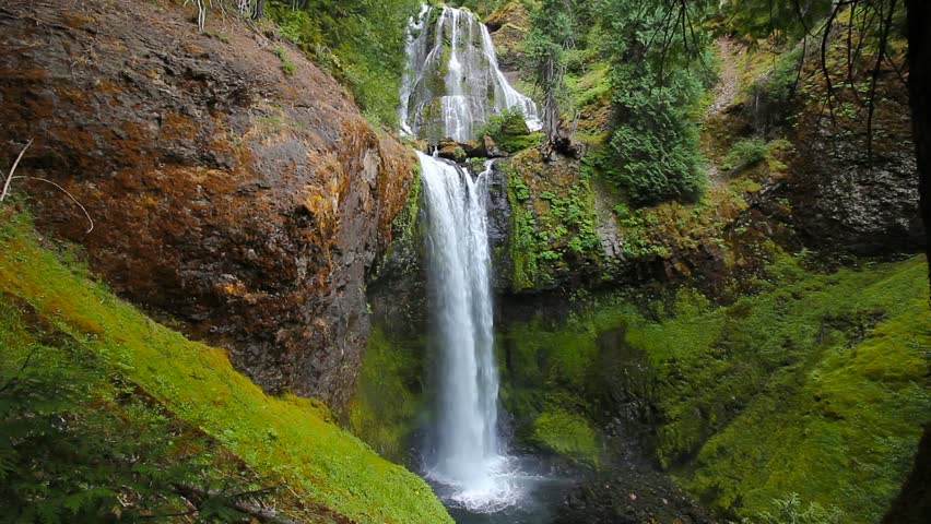 High Definition Movie with Water Audio Sound of Majestic Falls Creek Falls in Skamania County Washington State in Scenic Pacific Northwest 1920x1080