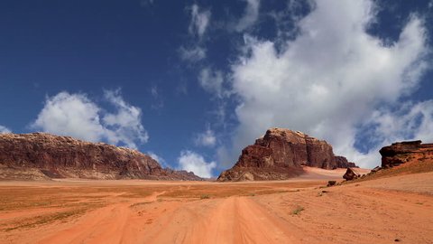 Wadi Rum Desert, Jordan, Middle East-- also known as The Valley of the Moon is a valley cut into the sandstone and granite rock in southern Jordan 60 km to the east of Aqaba