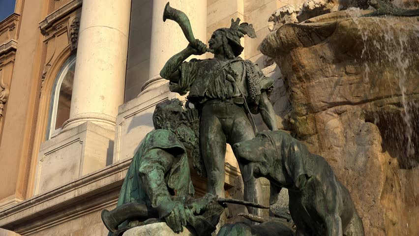Buda castle Matthias fountain. Hungary. Shot in 4K (ultra-high definition (UHD)).