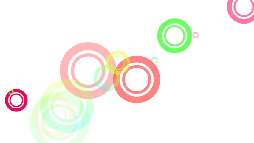 Dynamic graphic animation of random colored circles on a white background. High