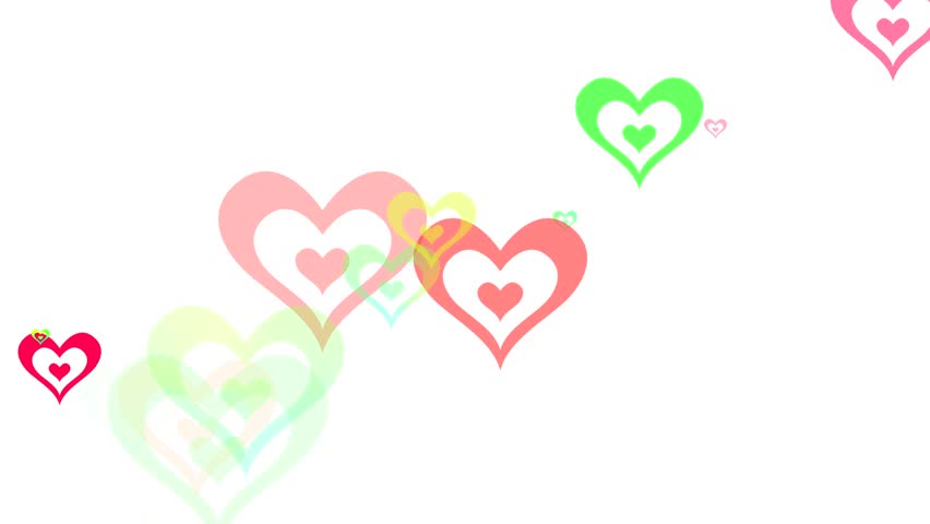 Dynamic graphic animation of random colored hearts on a white background. High
