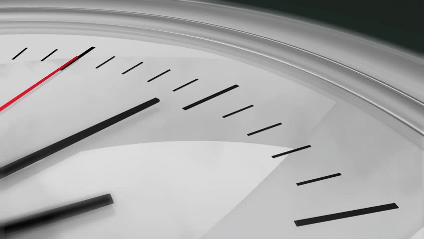 Three dimensional close-up animation of a chrome clock ticking. High definition