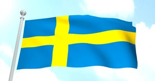 Flag of Sweden flapping in the wind in a sunny day. Loopable 4K video of 4096 x 2160 resolution.